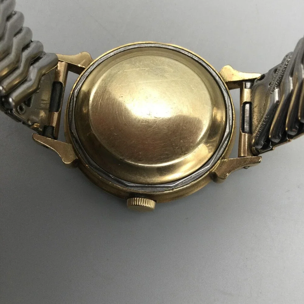 Vintage Elgin 607 Automatic Mens Watch 34mm 10K Gold Filled Case Stretch Band